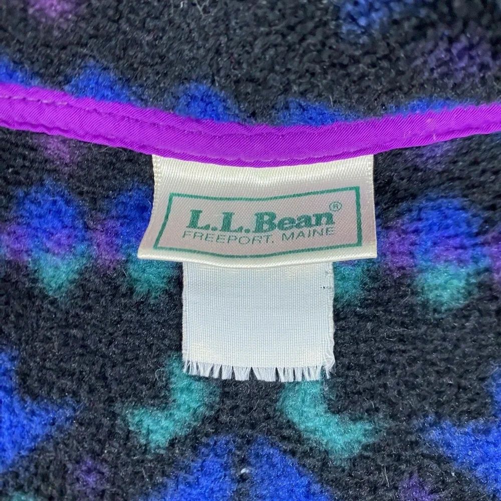 Vintage LL Bean Fleece Jacket Mens Medium‎ Large Black Blue Pattern Pullover 90s